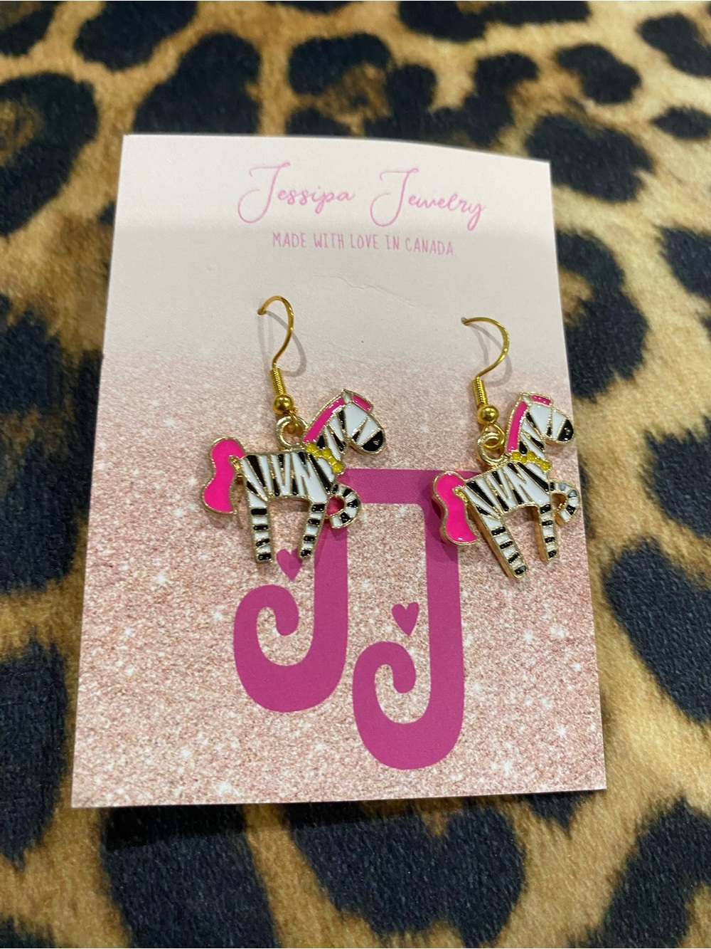 Pink Zebra Dangle Earrings